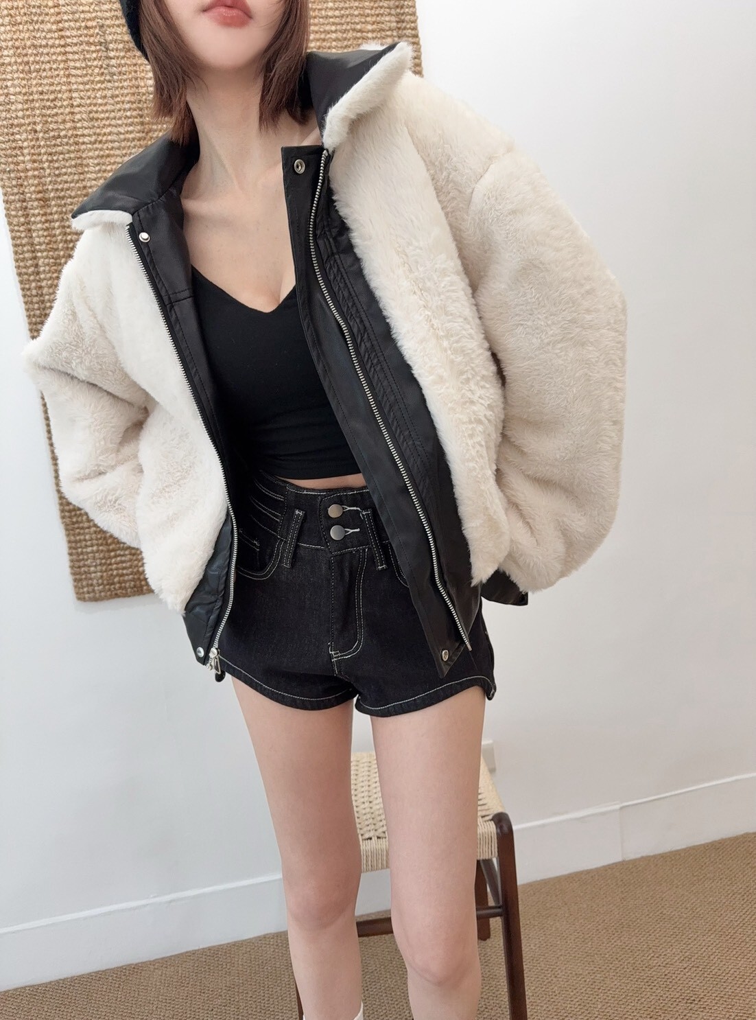 9582內絨毛巨保暖大口袋兩面穿皮外套 (3)