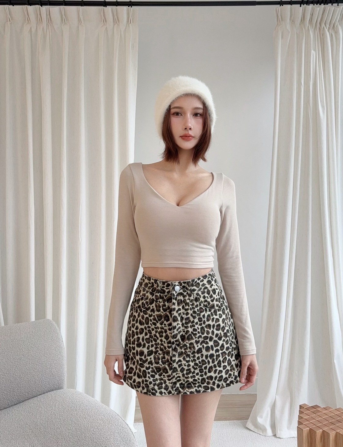1601時髦豹紋復古短裙 (2)