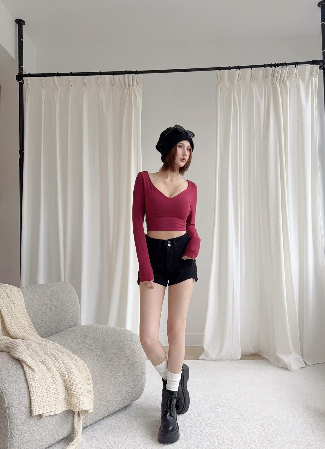 3839長腿加絨下擺不規則高腰短褲 (4)