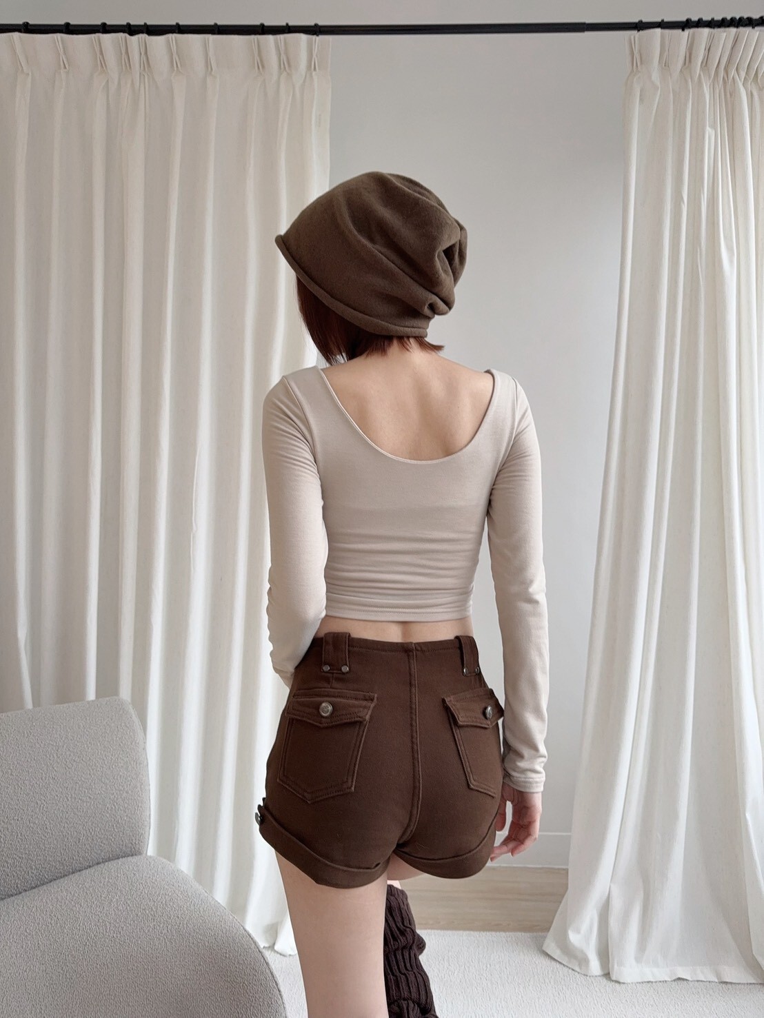 1835 內刷毛秋冬復古造型扣短褲 (2)