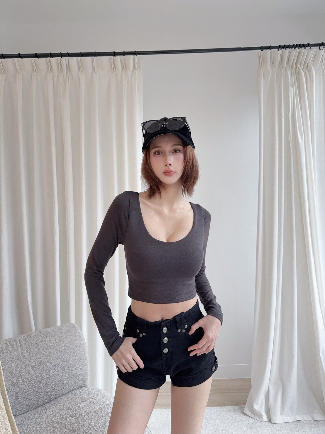 1835 內刷毛秋冬復古造型扣短褲 (6)