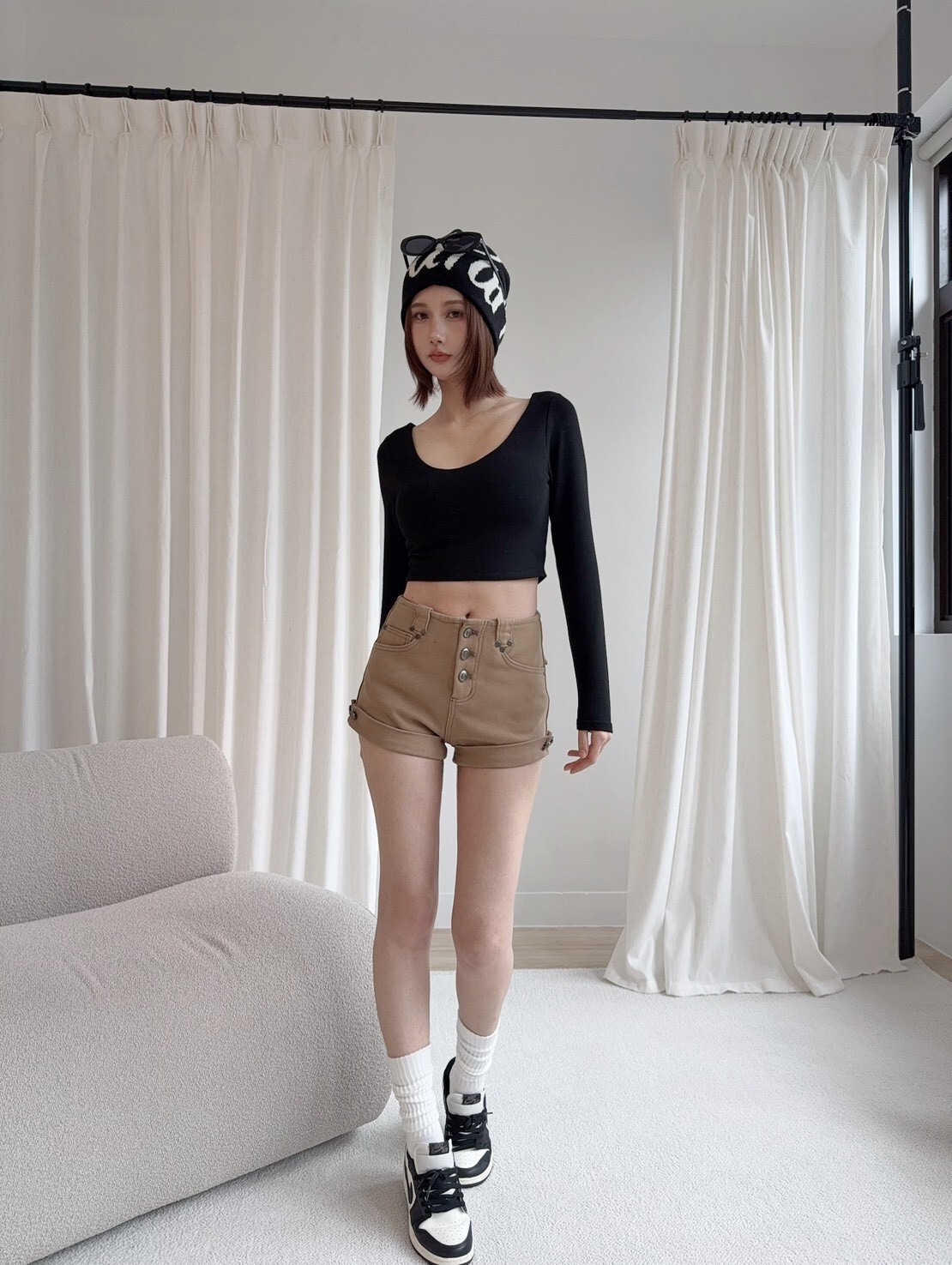 1835 內刷毛秋冬復古造型扣短褲 (3)