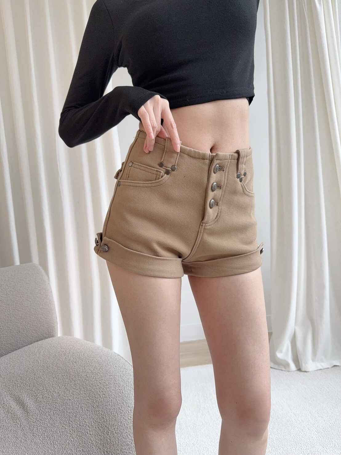 1835 內刷毛秋冬復古造型扣短褲 (4)