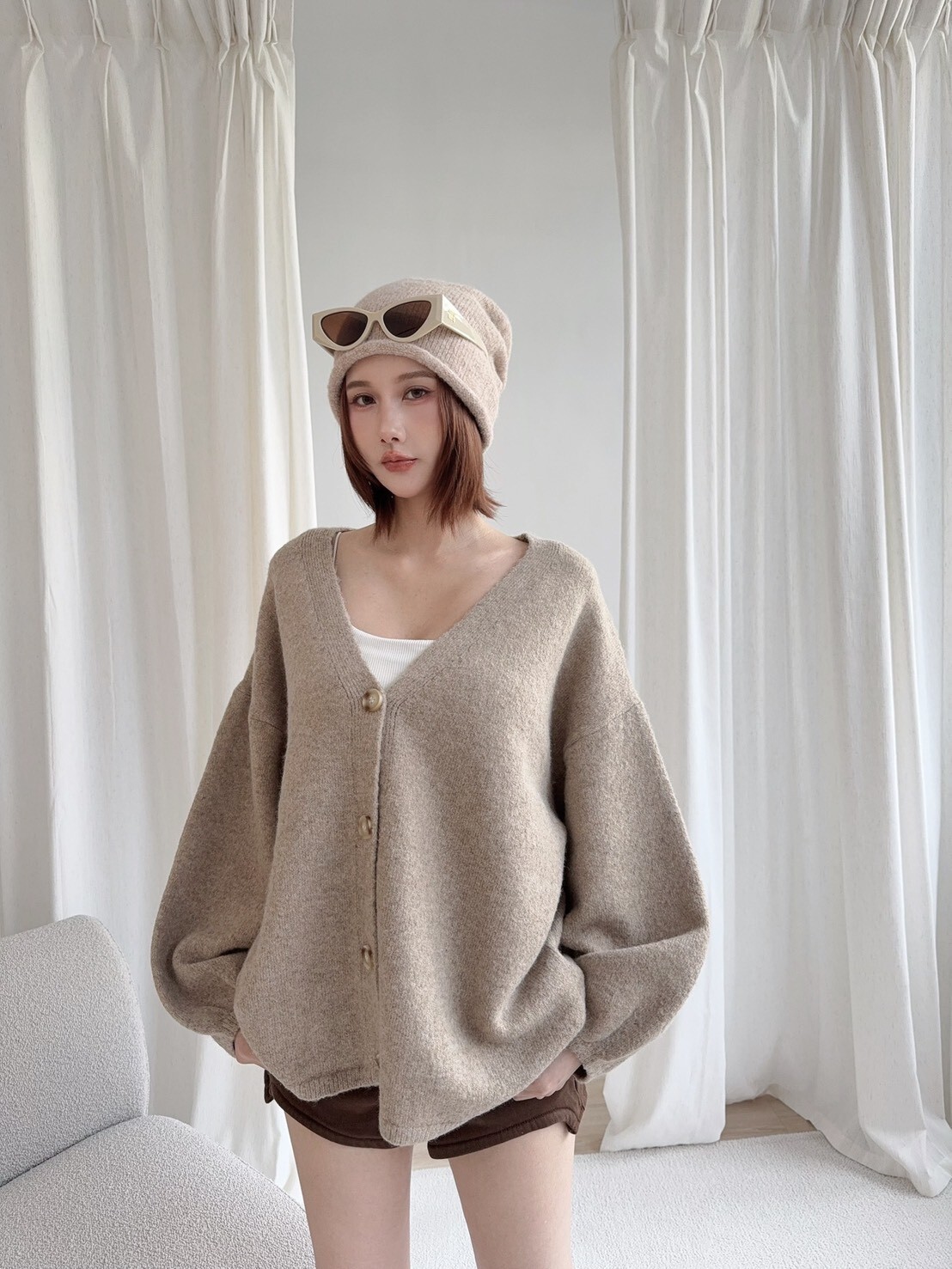 8554氣質V領軟糯寬鬆針織外套 (9)