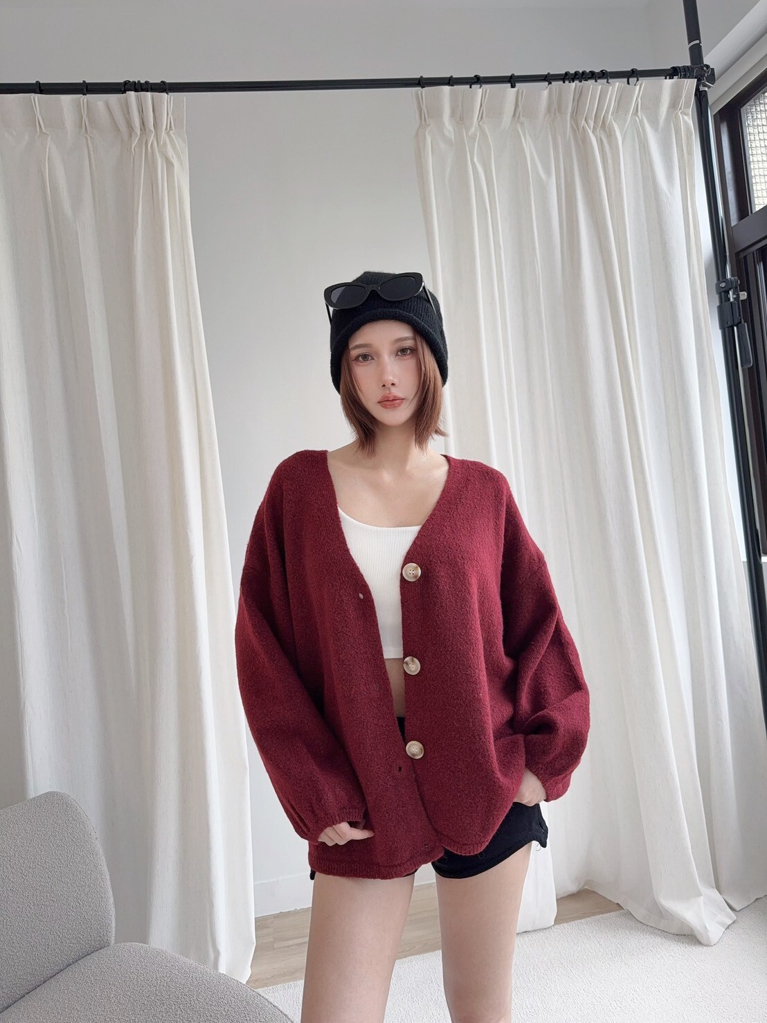 8554氣質V領軟糯寬鬆針織外套 (8)