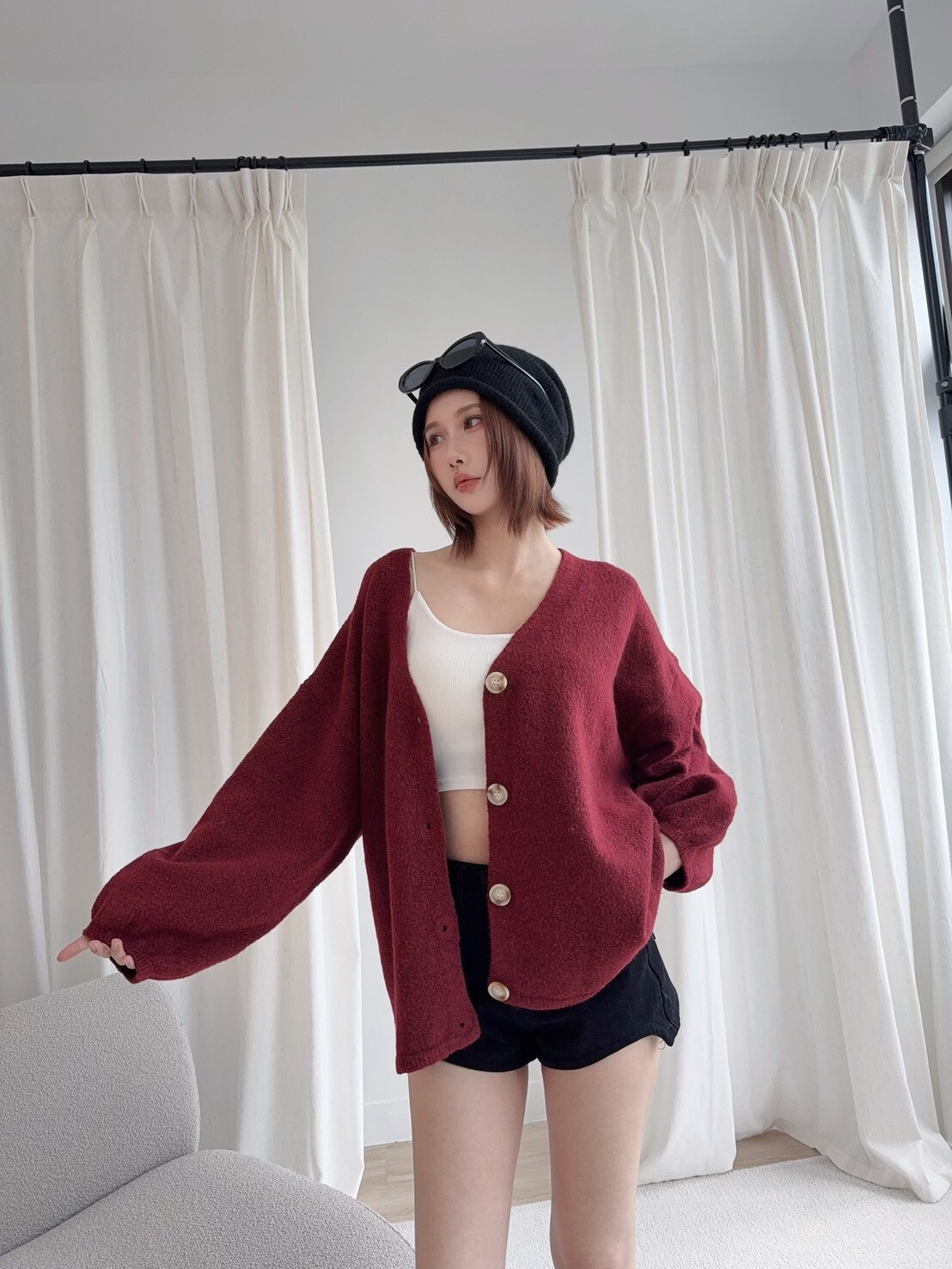 8554氣質V領軟糯寬鬆針織外套 (7)