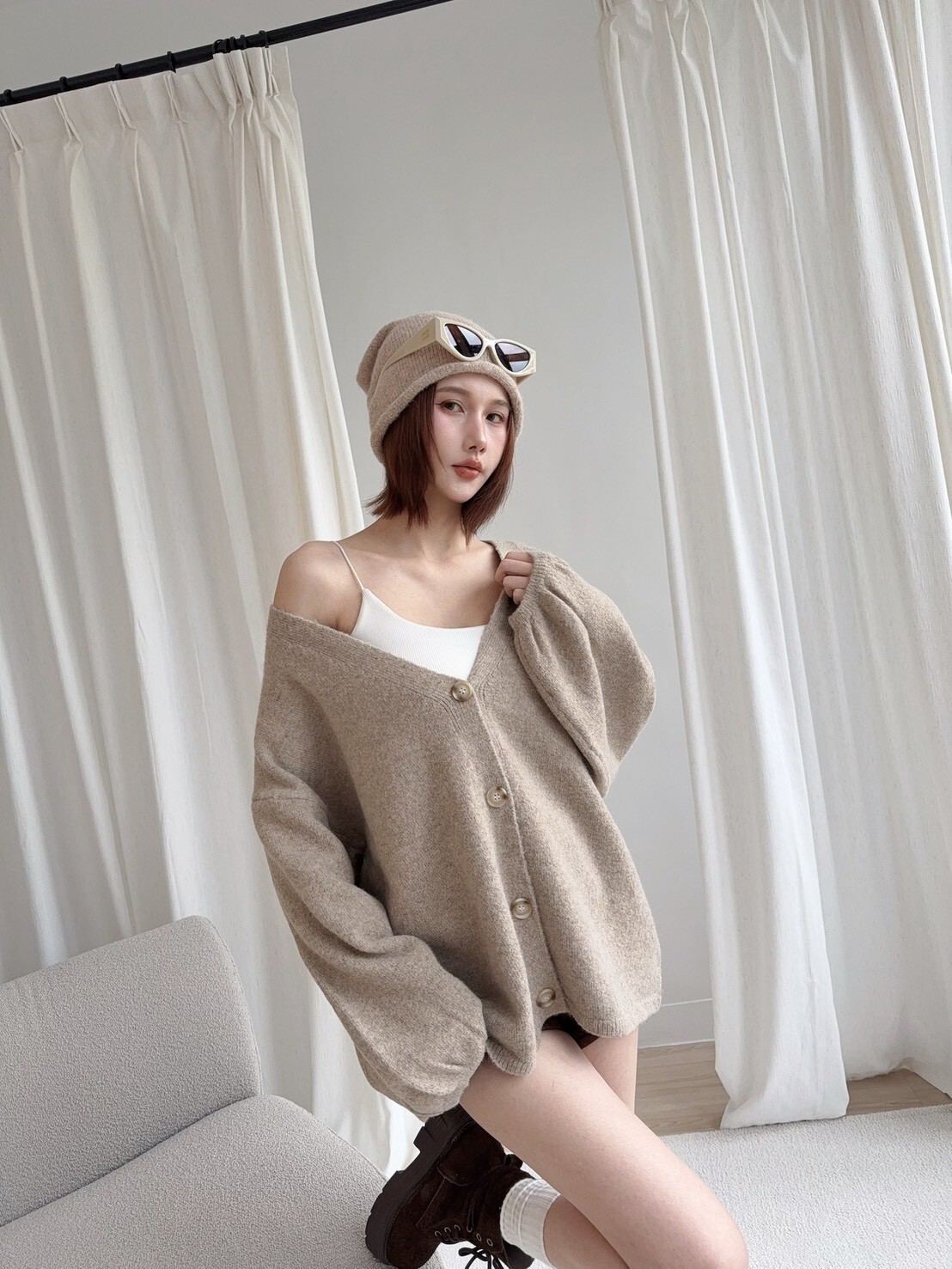 8554氣質V領軟糯寬鬆針織外套 (10)