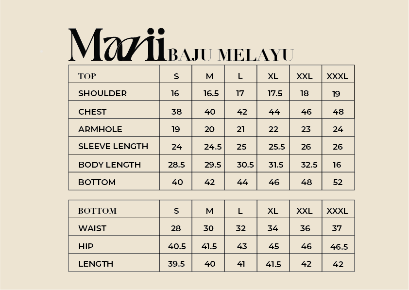 BAJU MELAYU MEASUREMENT