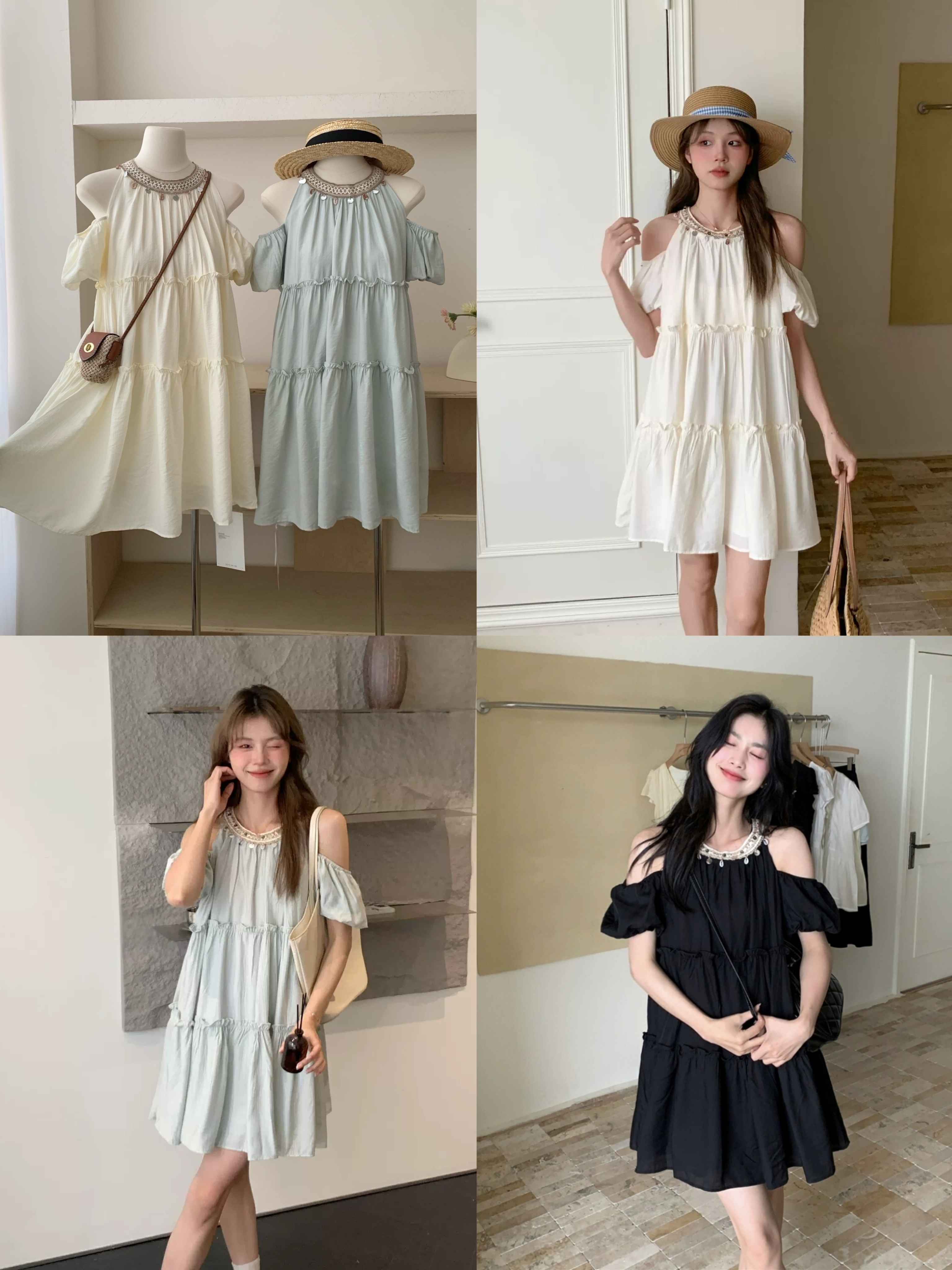 Natasha Halterneck Dress 波西米亚度假风挂脖露肩蛋糕连衣裙👗(3 colours) | Oh Hannah Studio