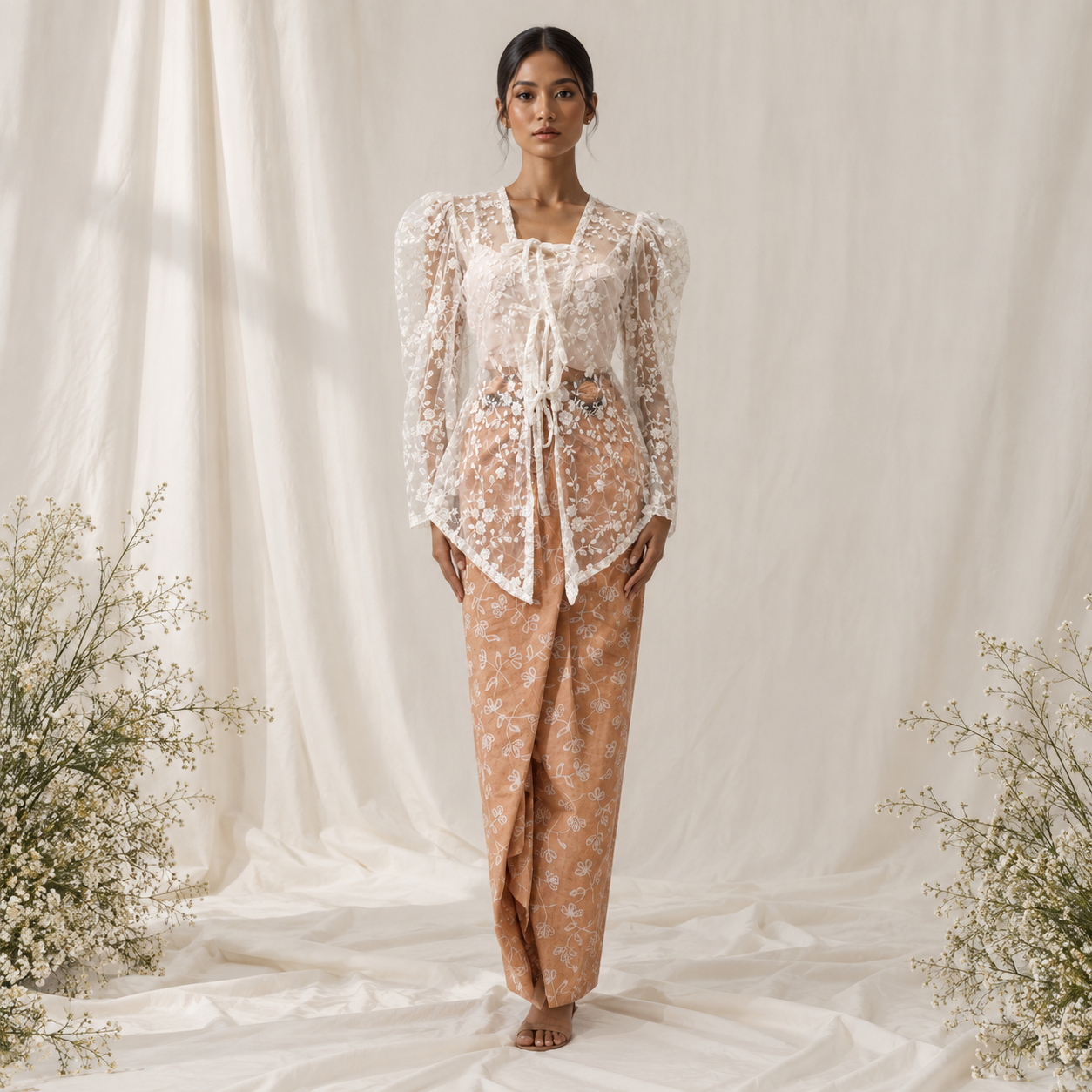 Elegant Lace Kebaya in a Soft Studio