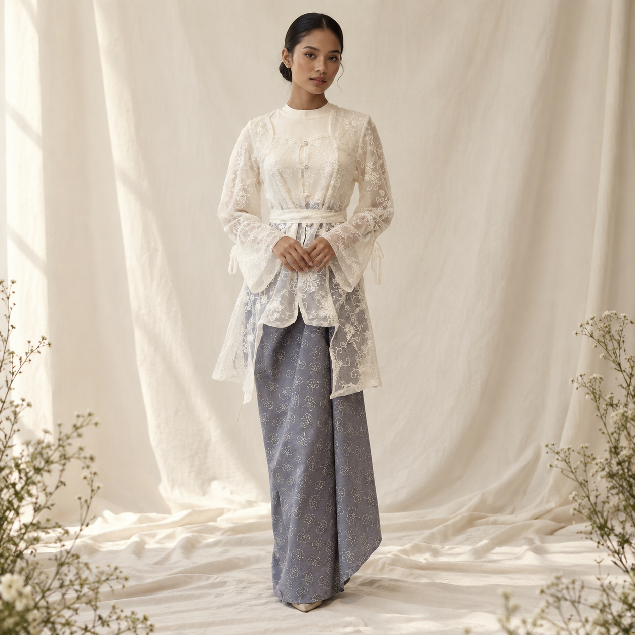 Ethereal Lace Portrait in Cream Drapery
