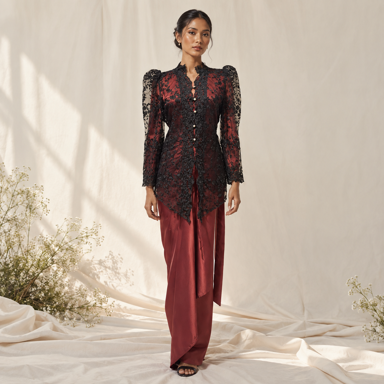 Burgundy Lace Kebaya Portrait