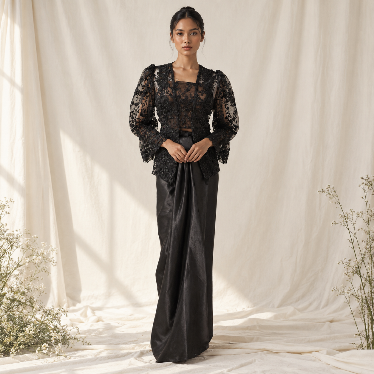 Elegant Black Lace Editorial Portrait