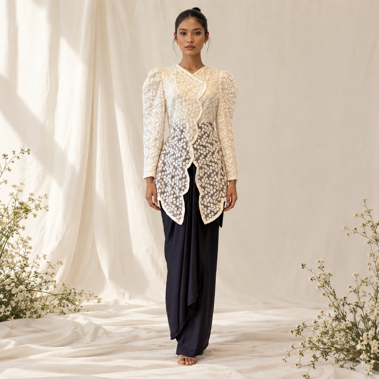 Ivory Lace Kebaya Editorial Portrait