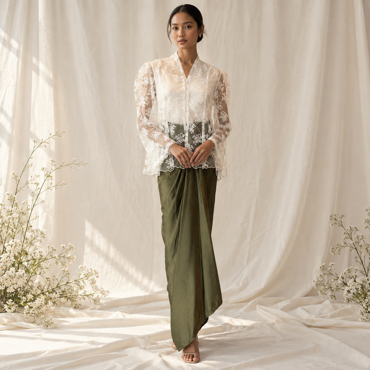 Serene Lace and Olive Editorial Portrait