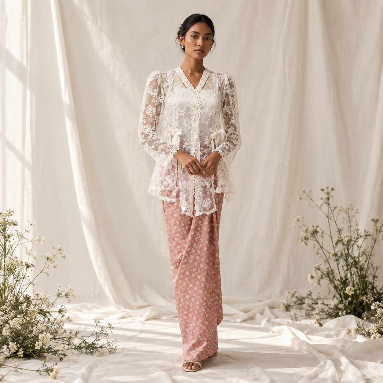 Ethereal Lace and Wildflower Bridal Portrait