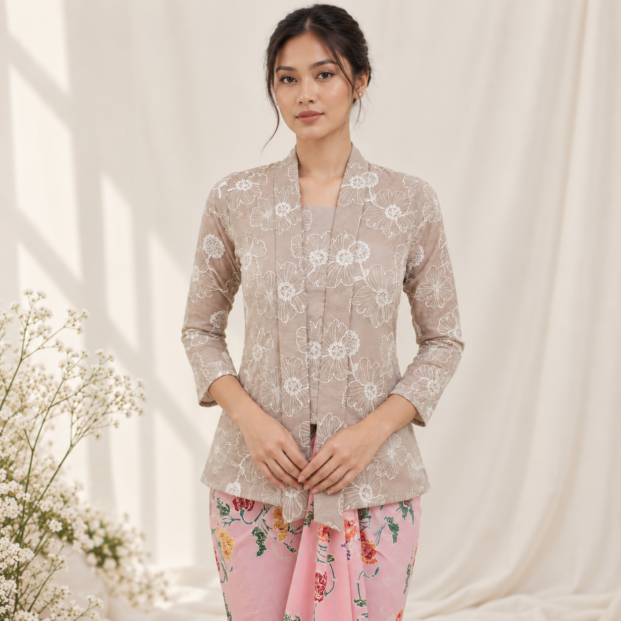 Elegant Kebaya Portrait with Floral Skirt