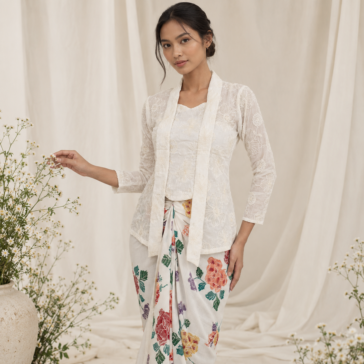 Ivory Kebaya Amidst Wildflowers