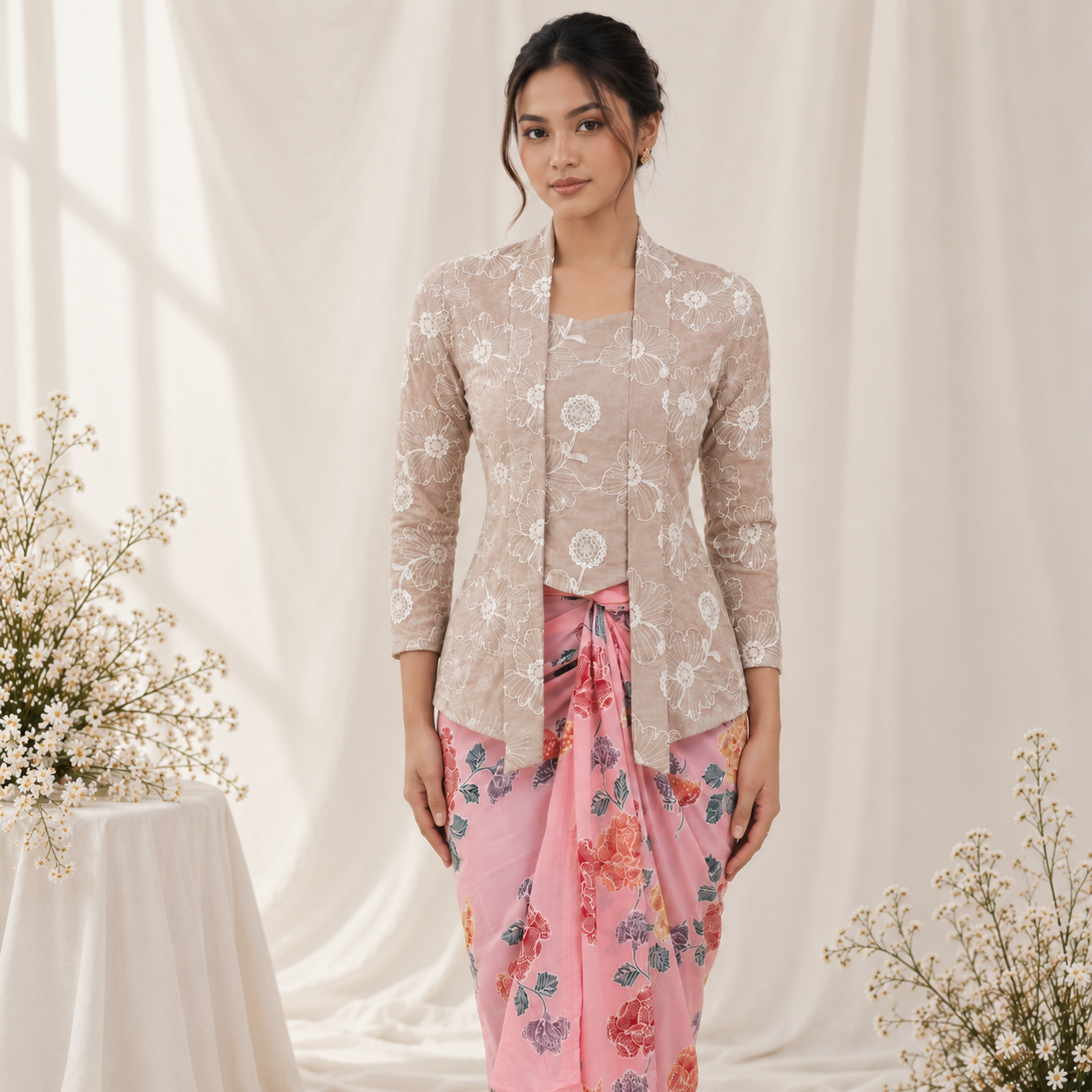 Elegant Kebaya Portrait with Floral Accents