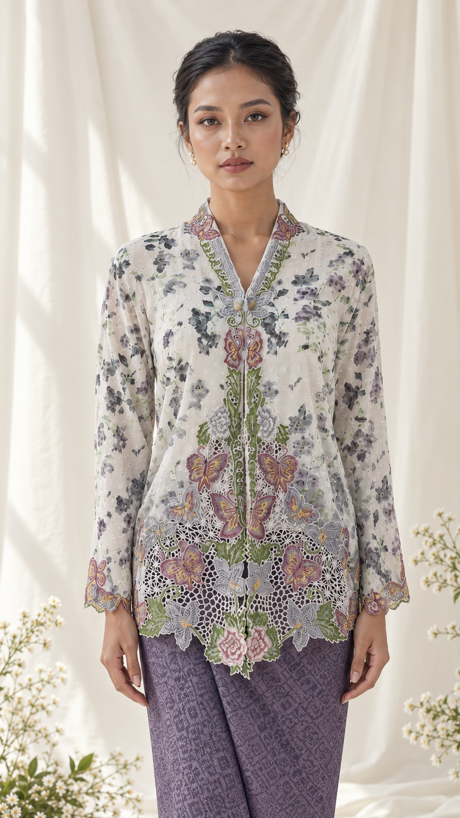 Elegant Kebaya Portrait with Floral Embroidery