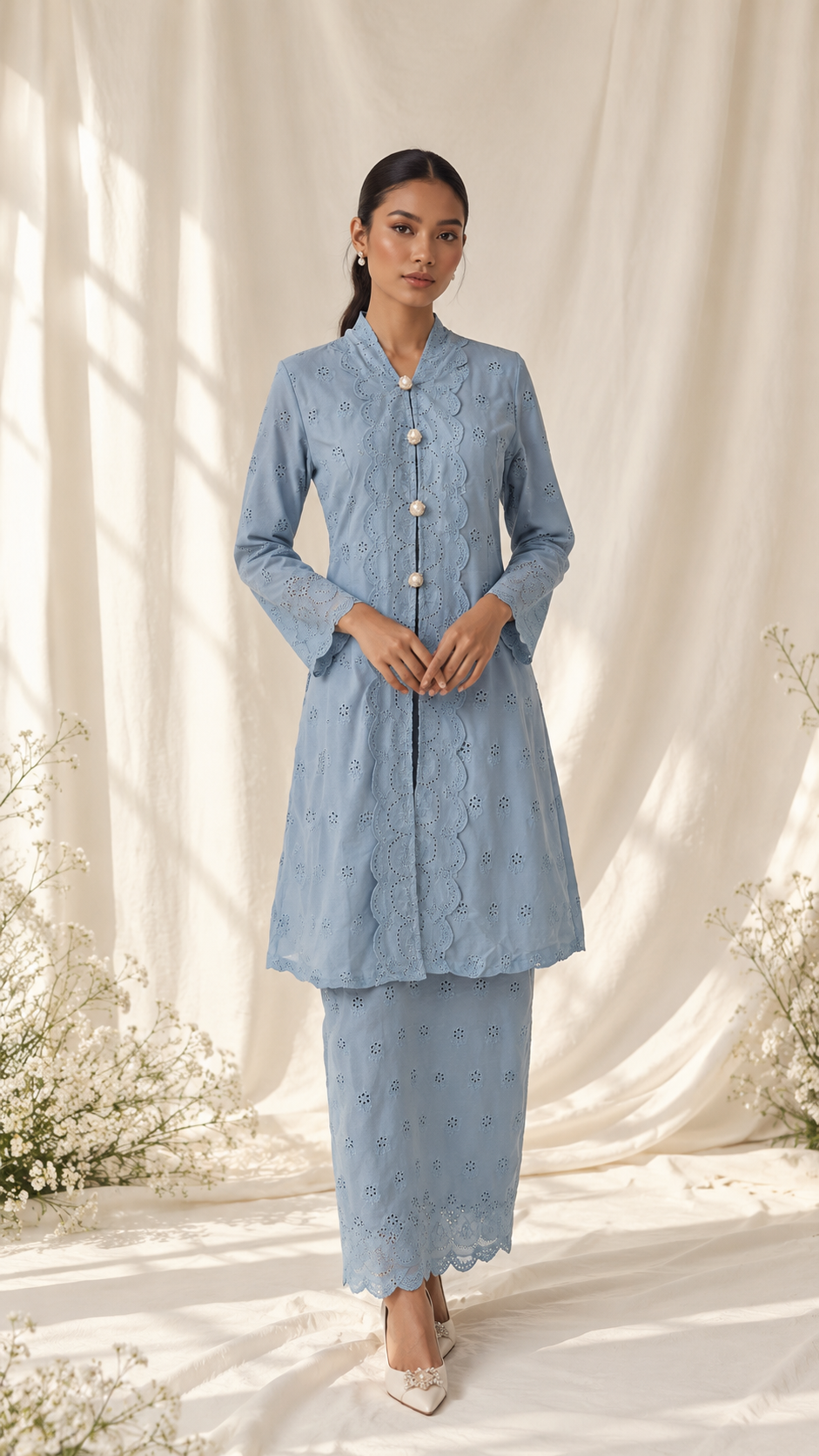 Elegant Blue Eyelet Couture Portrait