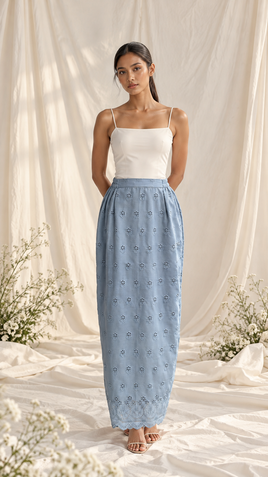 Serene Ivory and Blue Wildflower Portrait