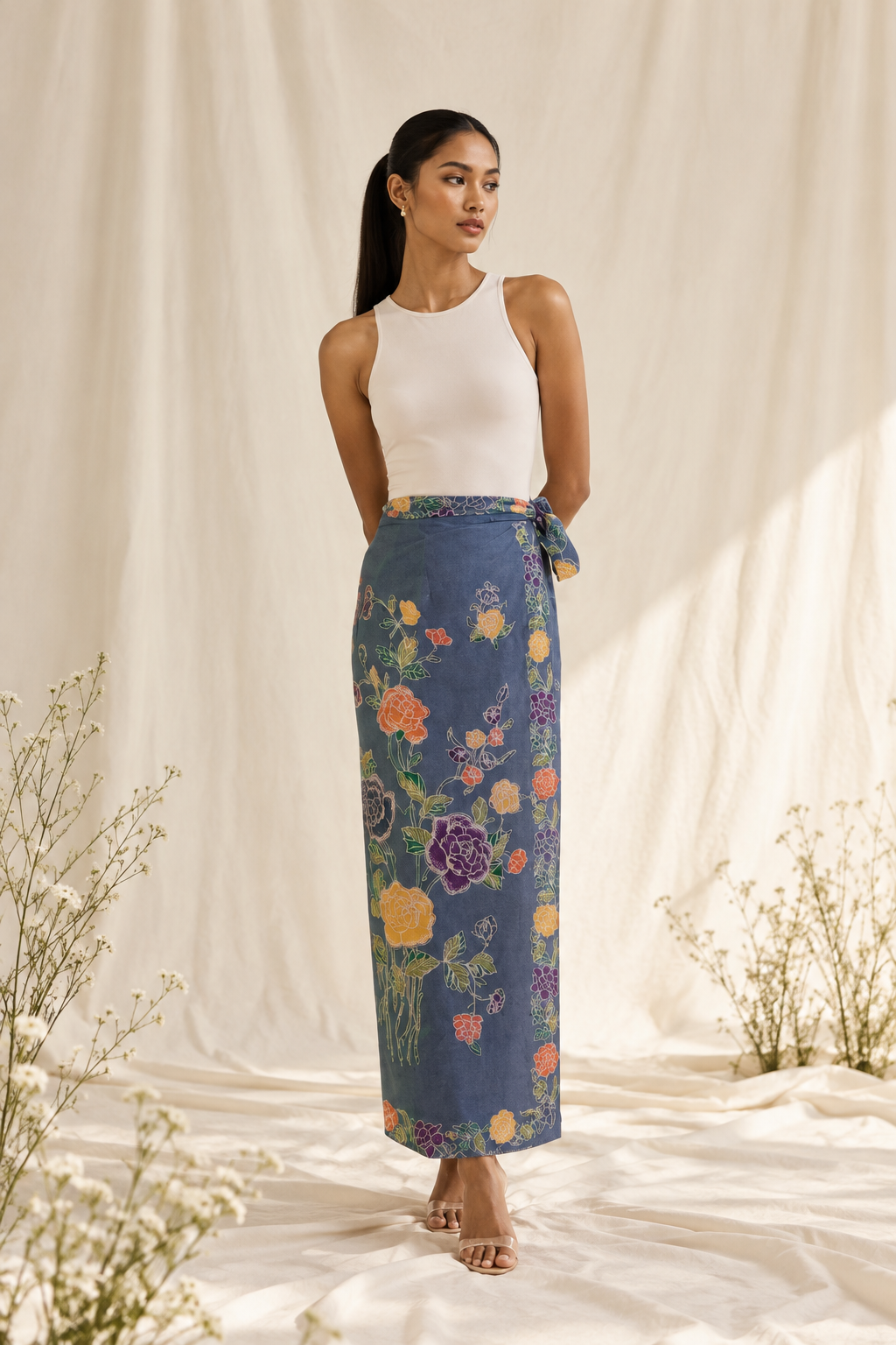 Elegant Floral Sarong Studio Portrait