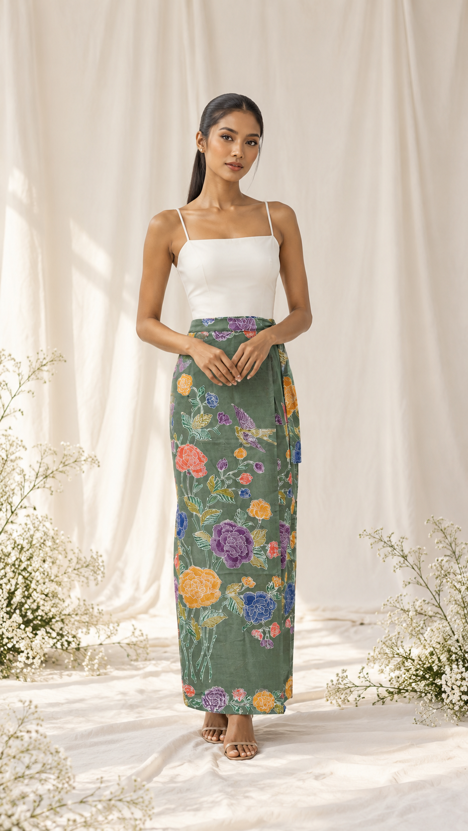 Elegant Floral Sarong Editorial Portrait