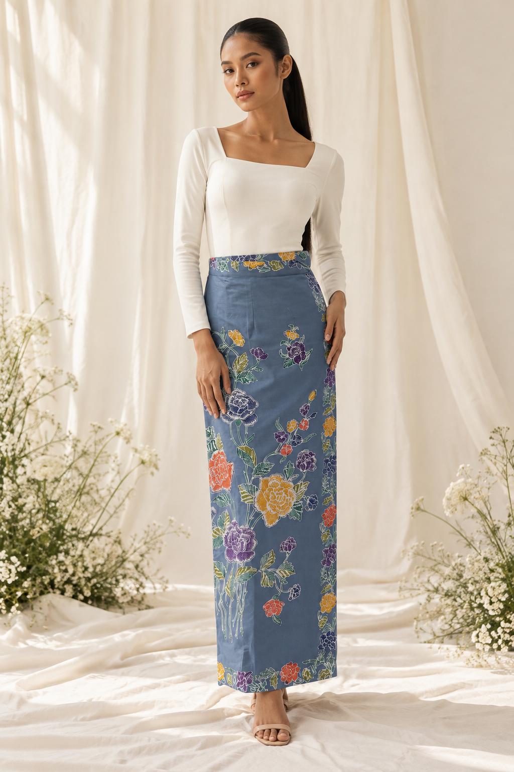 Elegant Floral Skirt Studio Portrait