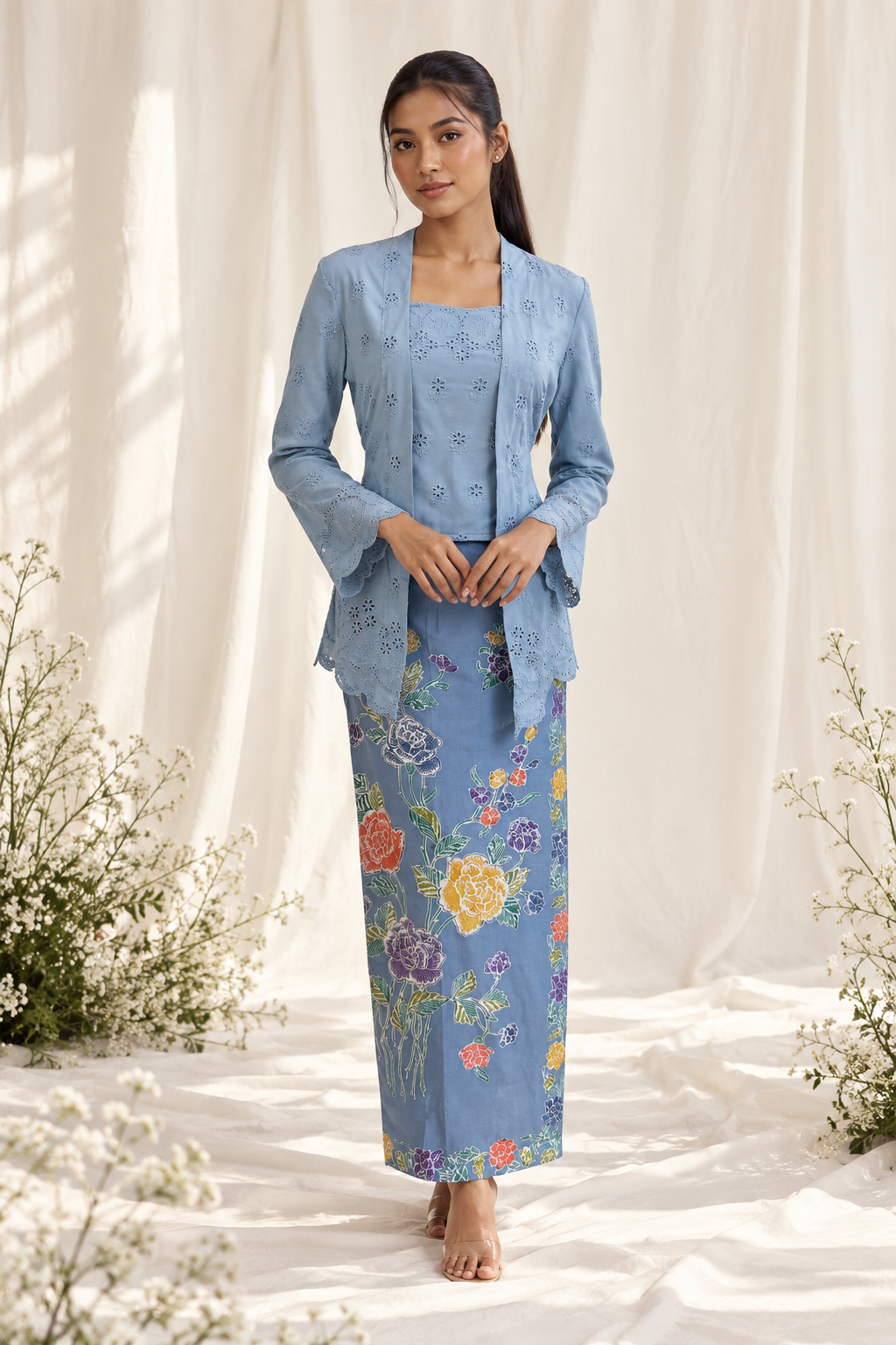 Elegant Blue Kebaya in Bloom