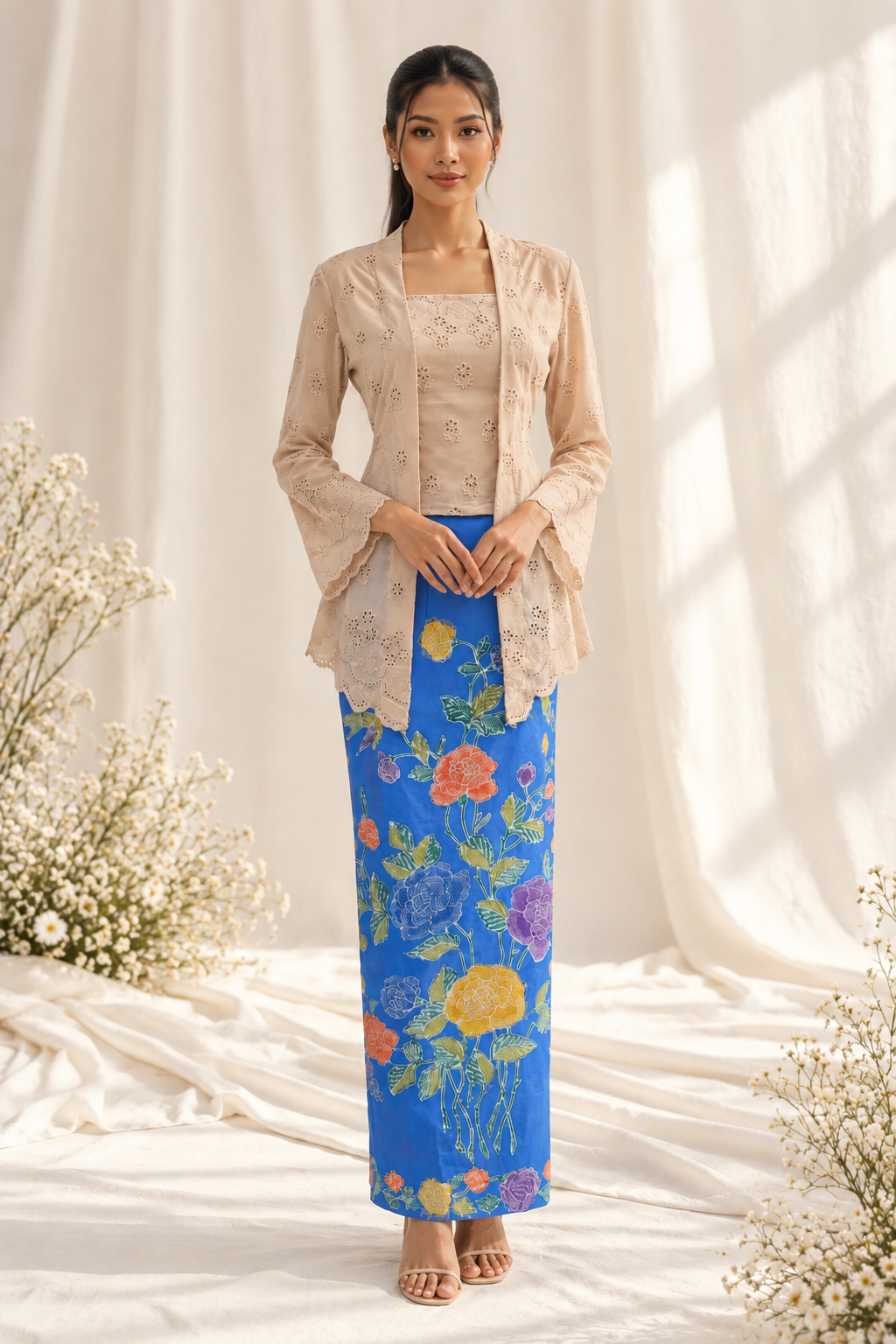 Embroidered Kebaya in Blue Florals