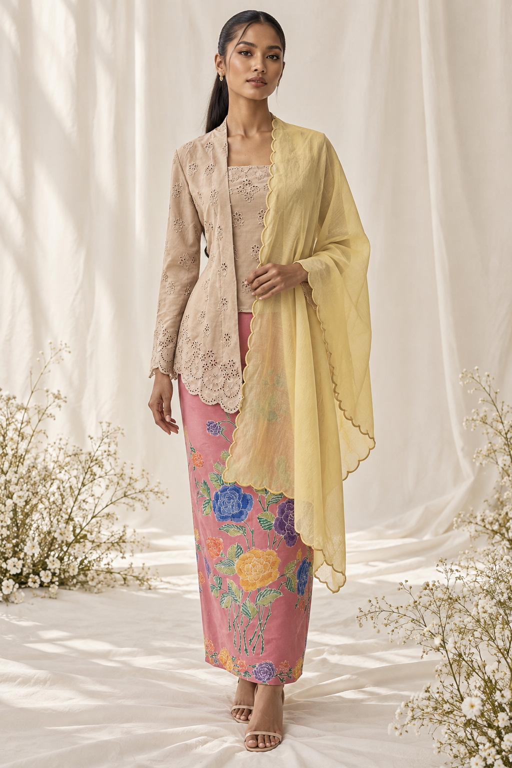 Elegant Kebaya Portrait with Floral Shawl