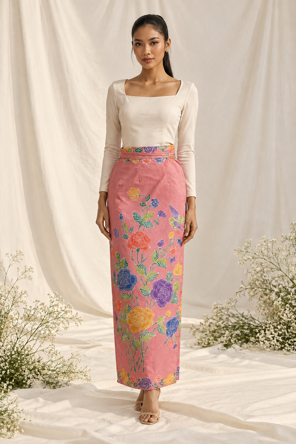 Elegant Floral Skirt Fashion Portrait
