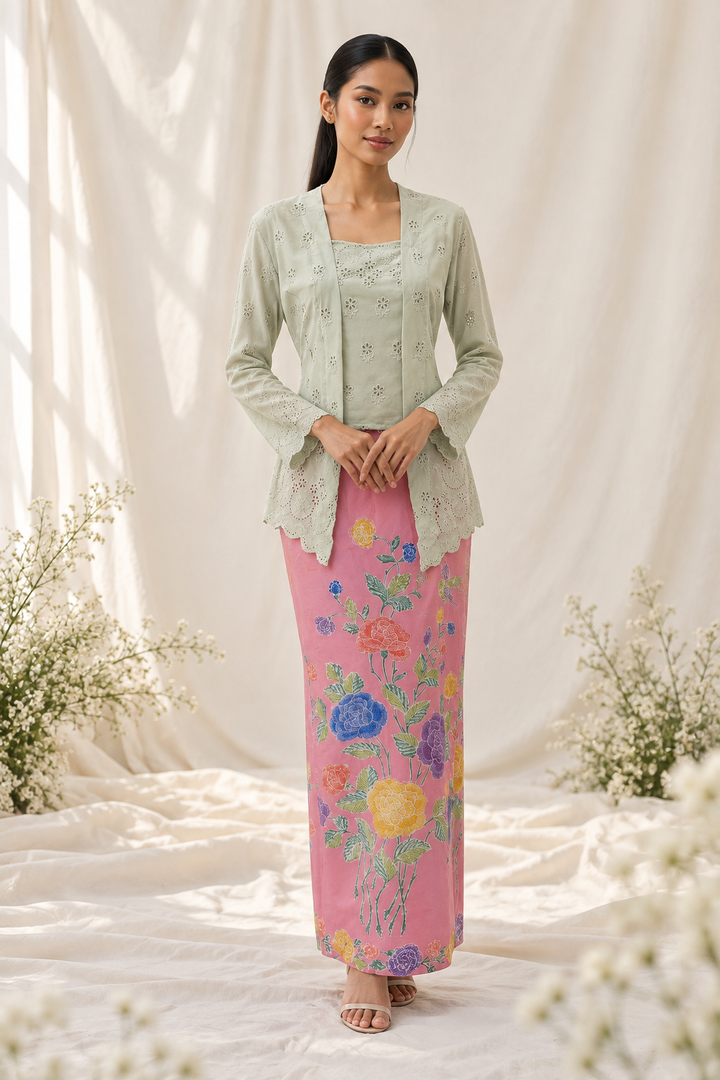 Mint Kebaya with Floral Batik Skirt