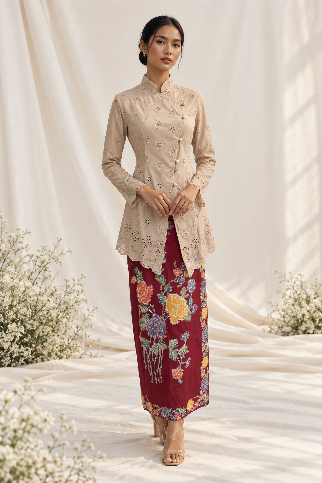 Elegant Kebaya Portrait with Floral Accents