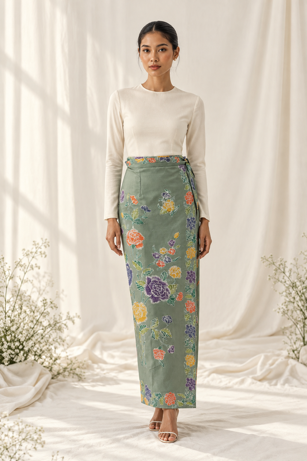 Elegant Floral Sarong Studio Portrait