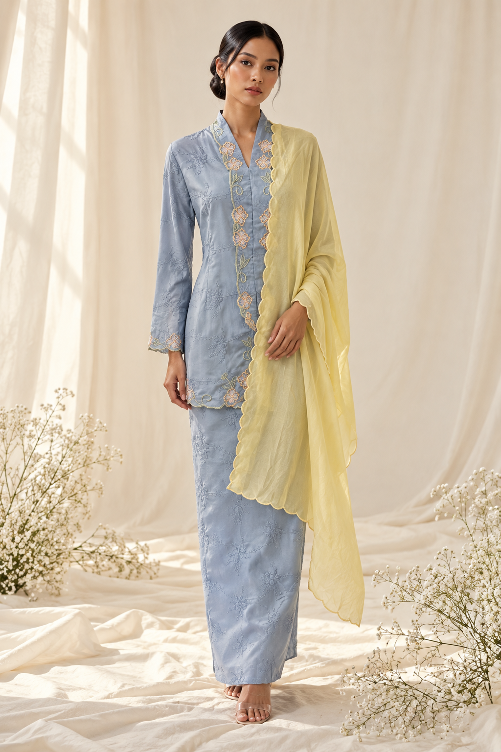 Pastel Kebaya Portrait Amidst Draped Fabric