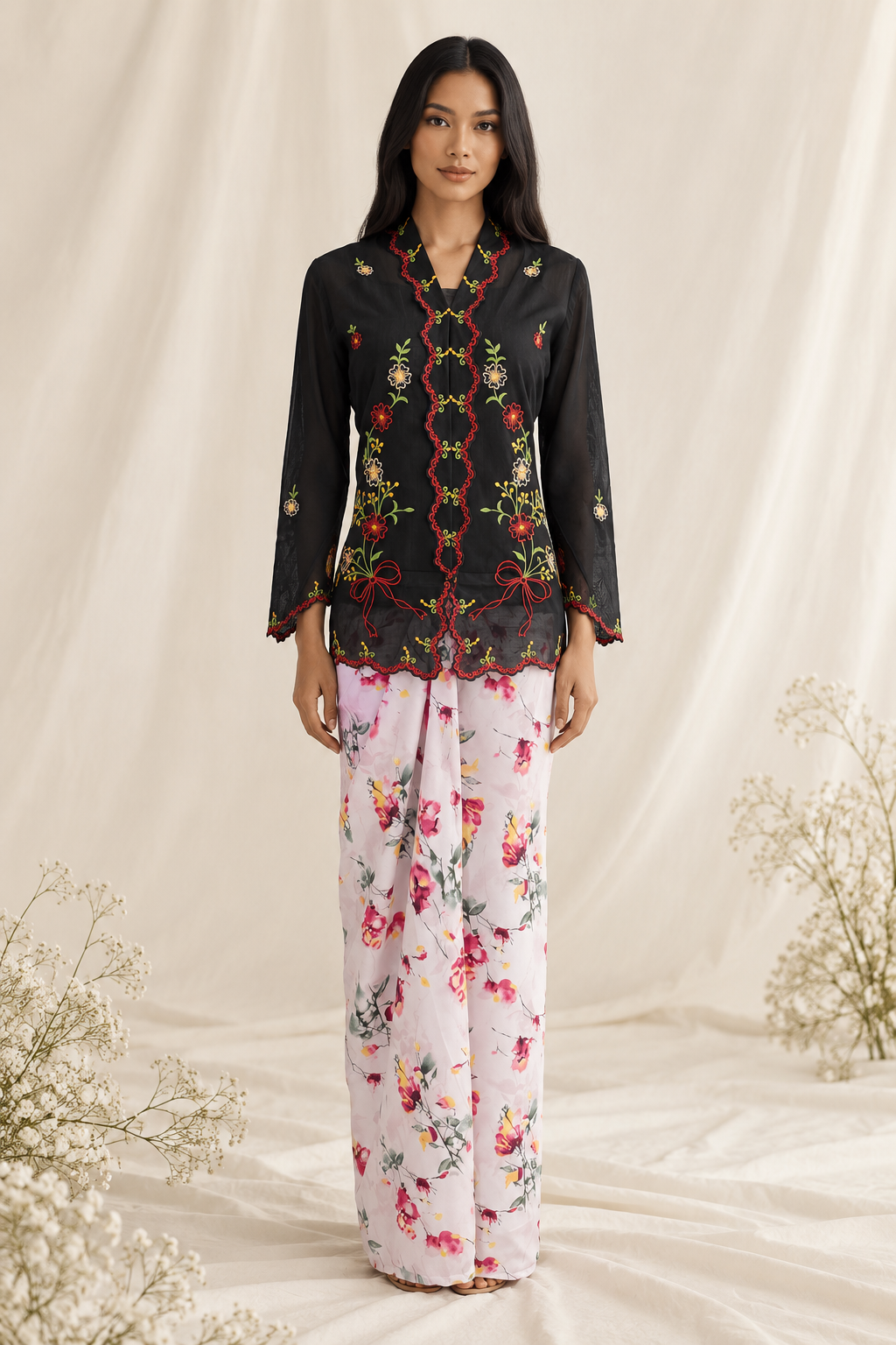 Embroidered Kebaya in Soft Ivory Setting