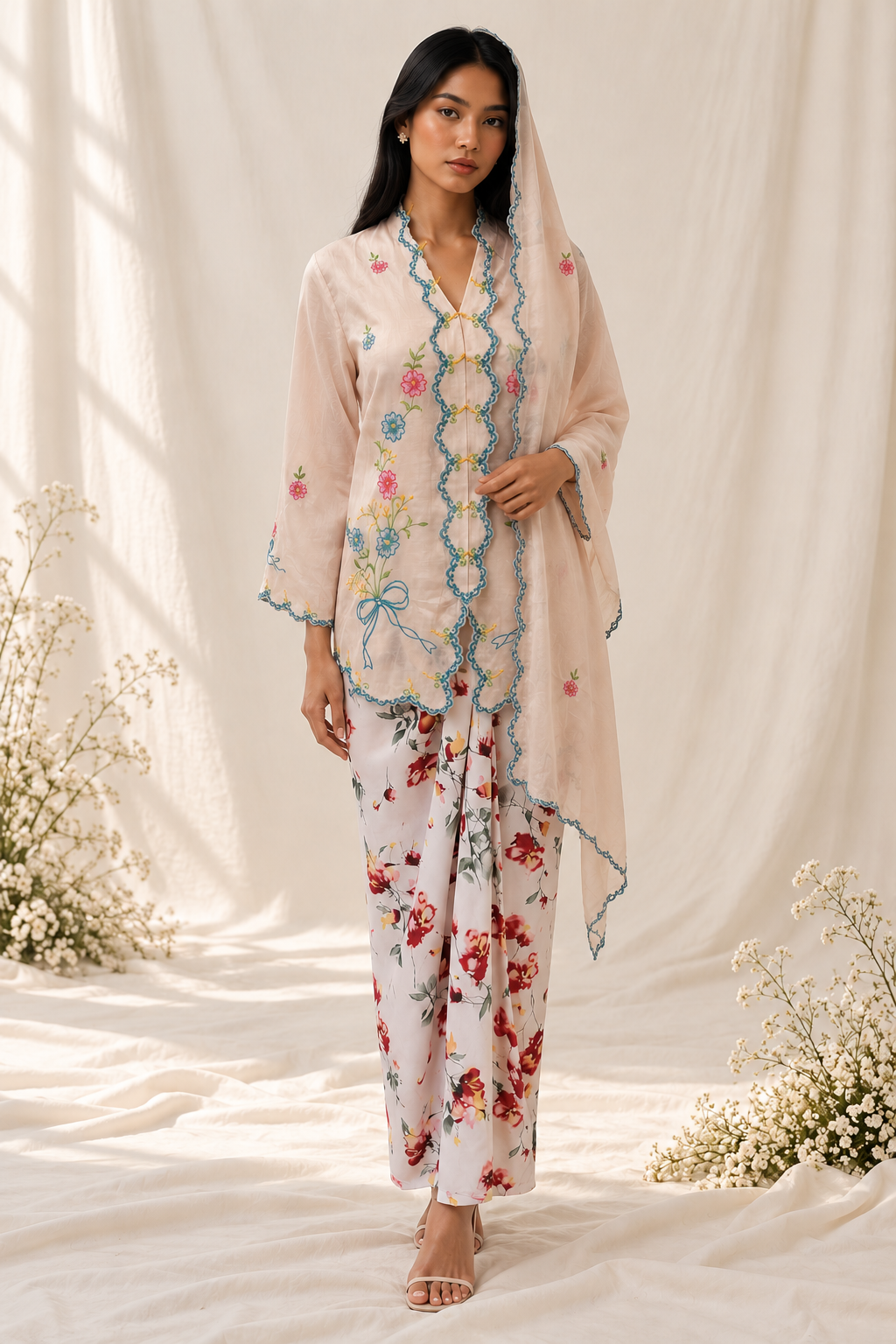 Blush Embroidered Elegance in Soft Light
