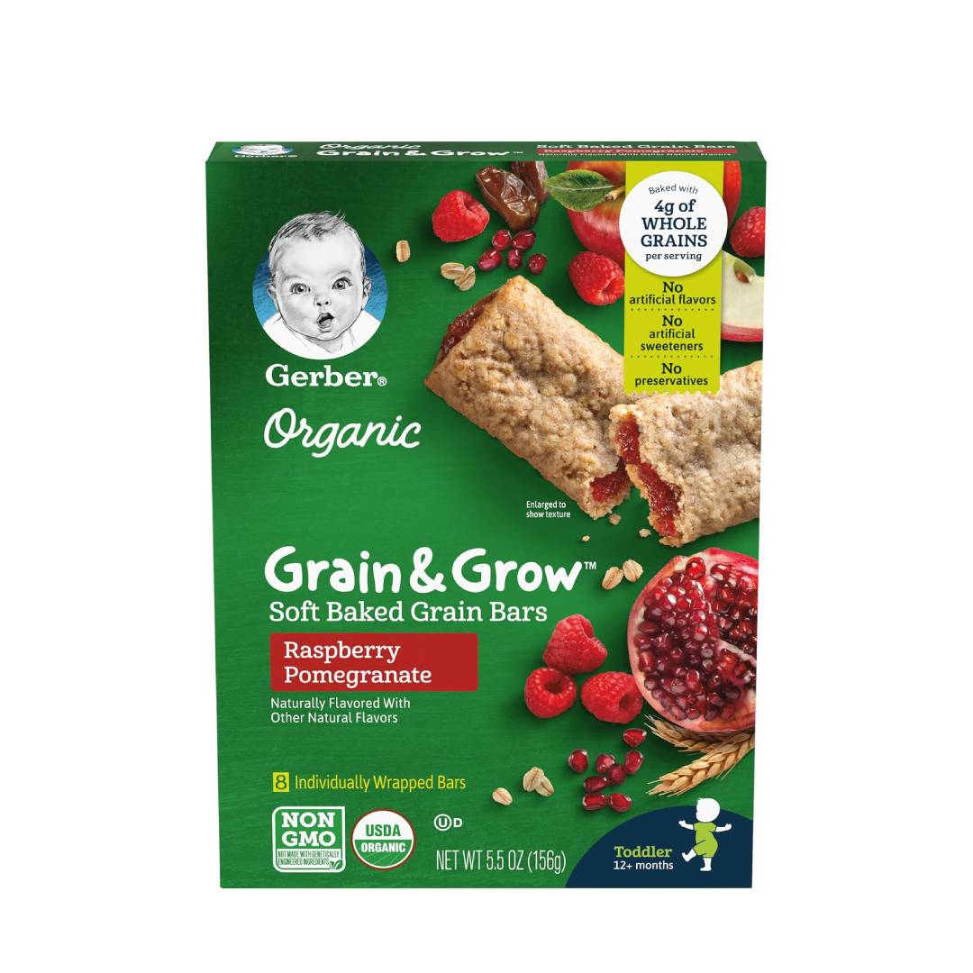Gerber Organic Grain & Grow Soft Baked Grain Bars Raspberry Pomegranate 156g Box (2)