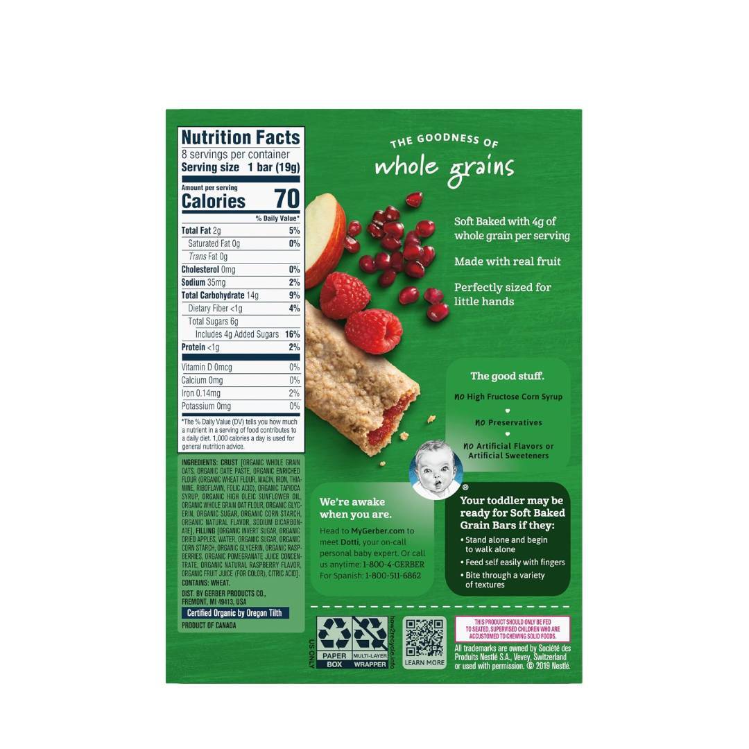Gerber Organic Grain & Grow Soft Baked Grain Bars Raspberry Pomegranate 156g Box (3)
