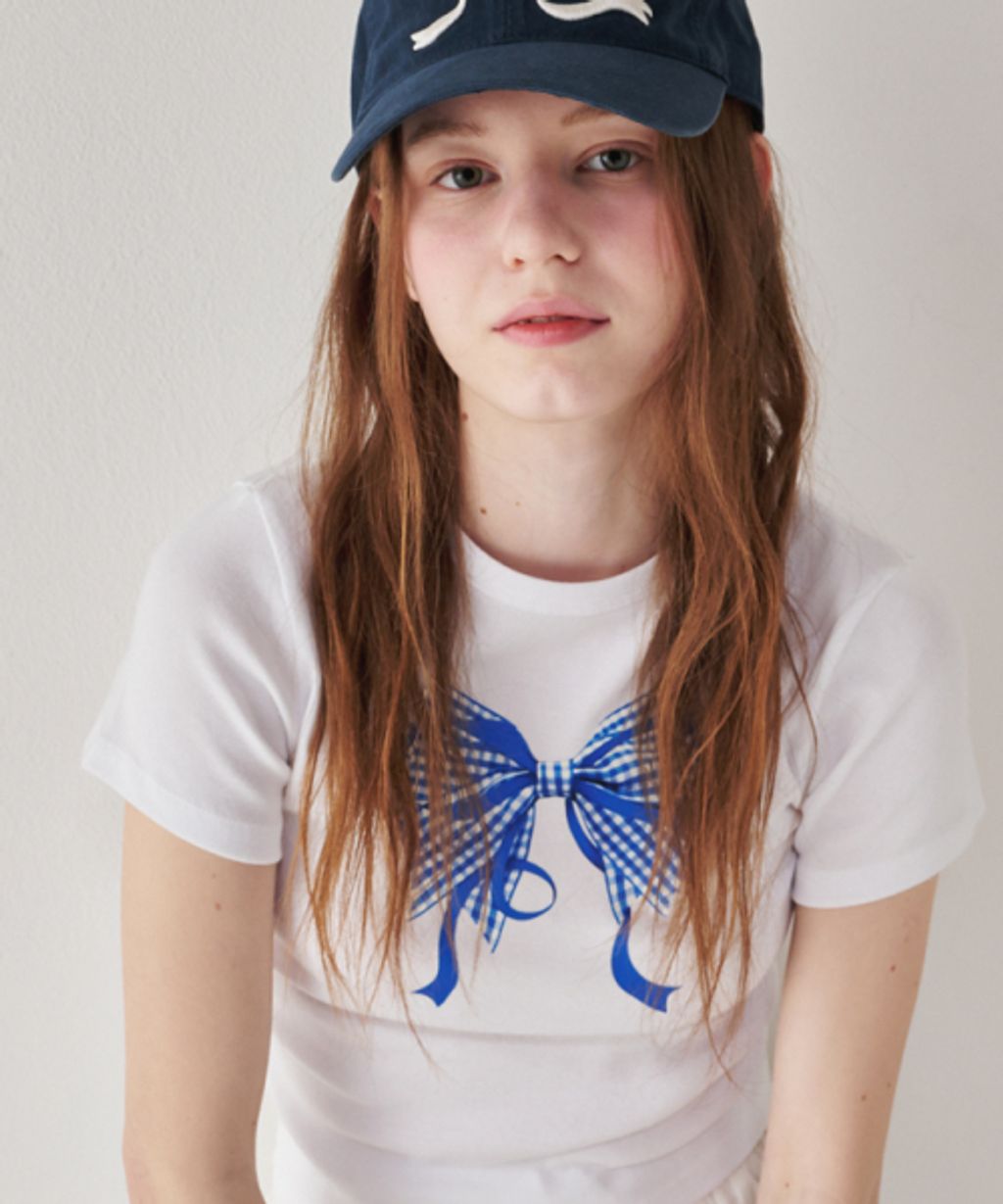 ★24SS新作★RONRON★GINGHAM DOUBLE RIBBON SLIM CROP T SHIRT RONRON GINGHAM DOUBLE RIBBON SLIM CROP T SHIRT – Thewoorolls