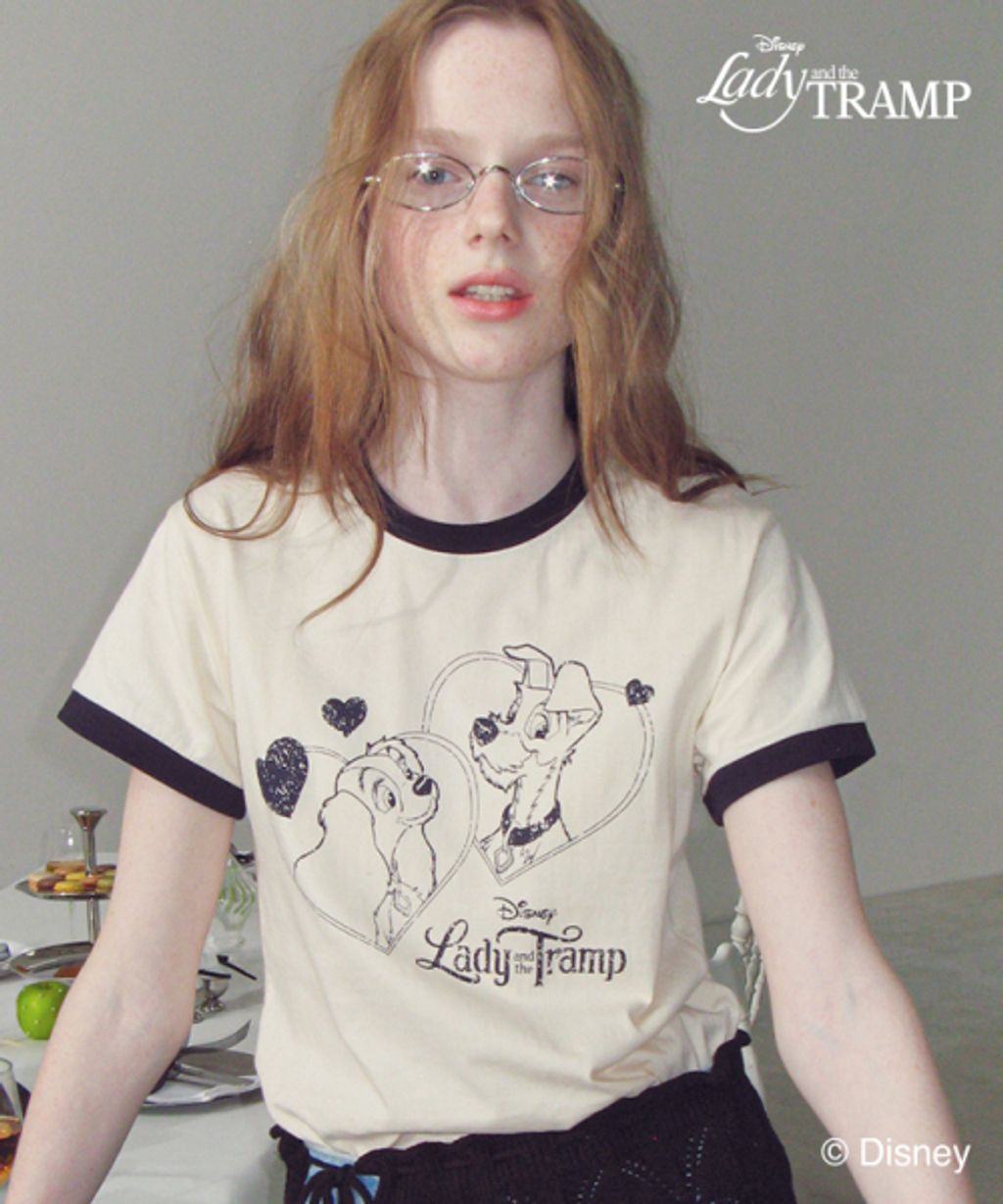 ◆RONRON◆ RINGER LADY AND THE TRAMP SHORT T SHIRT CREAM NAV RONRON RINGER LADY AND THE TRAMP SHORT T SHIRT – Thewoorolls