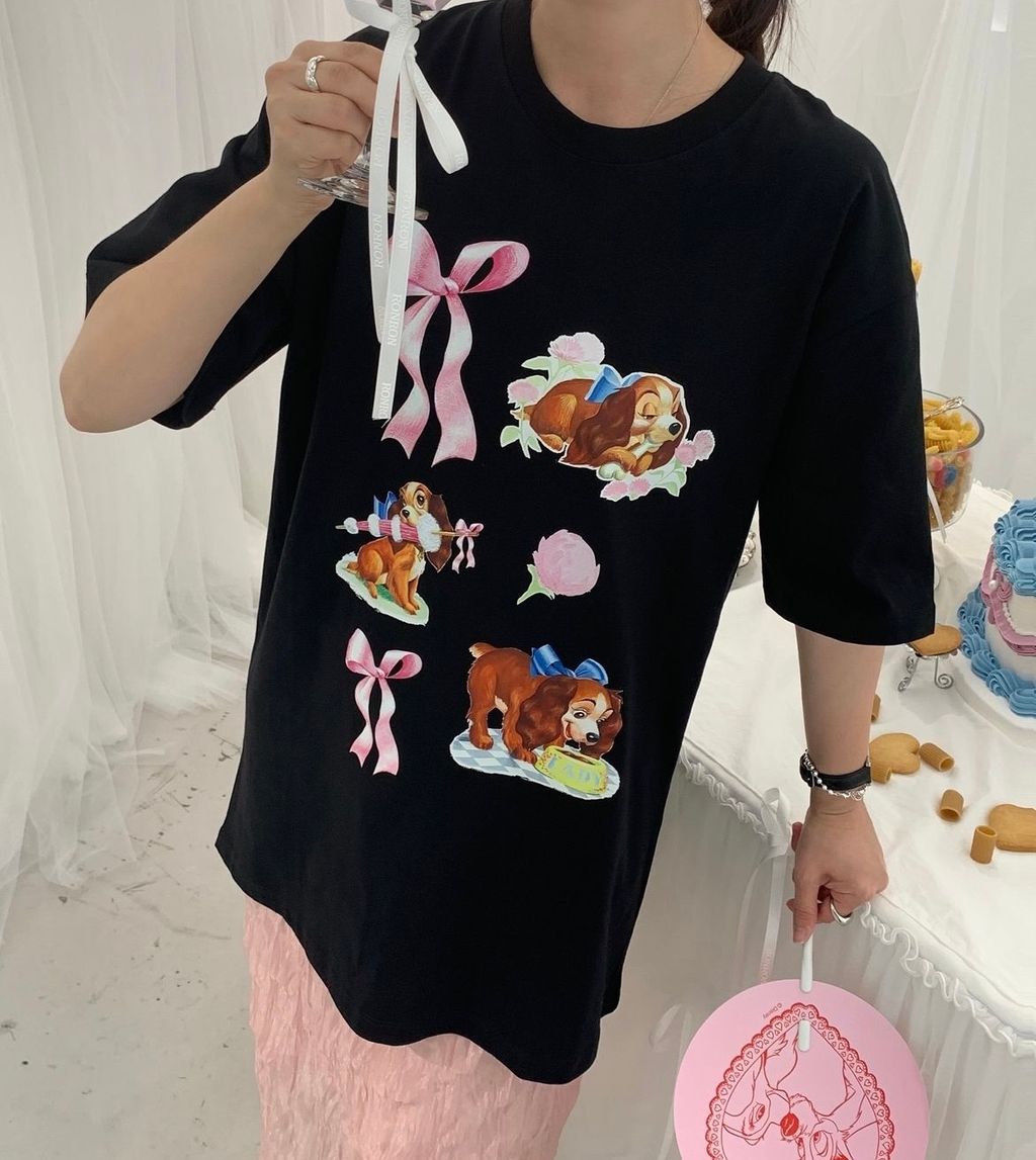 ◆RONRON◆ LADY DOG MOMENTS OVER FIT T SHIRT WHITE RONRON LADY DOG MOMENTS OVER FIT T SHIRT – Thewoorolls