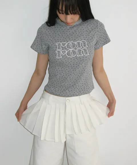 RONRON FLORAL LOGO SLIM CROP T SHIRT – Thewoorolls