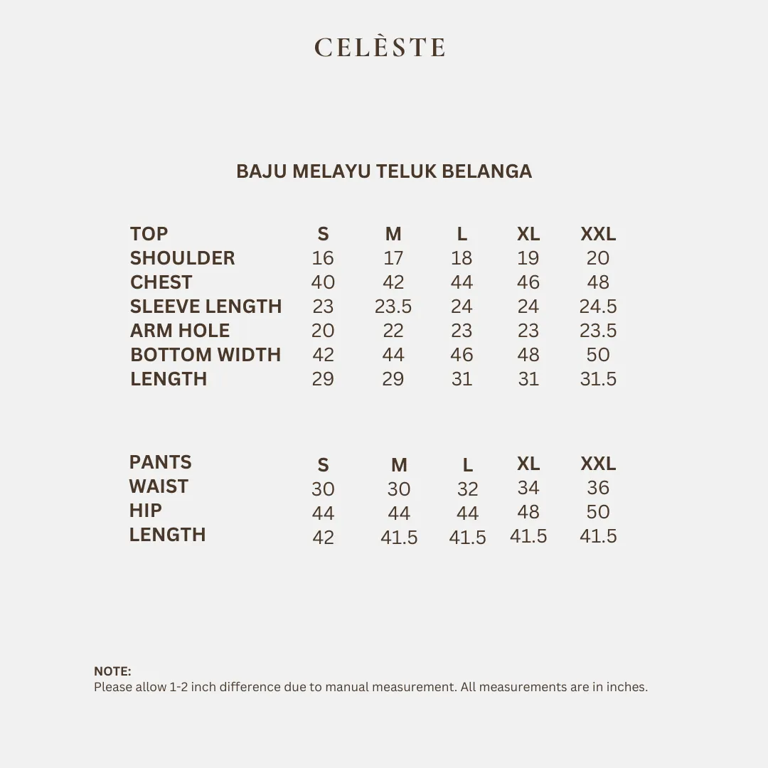 Baju Melayu Size Chart 2026 