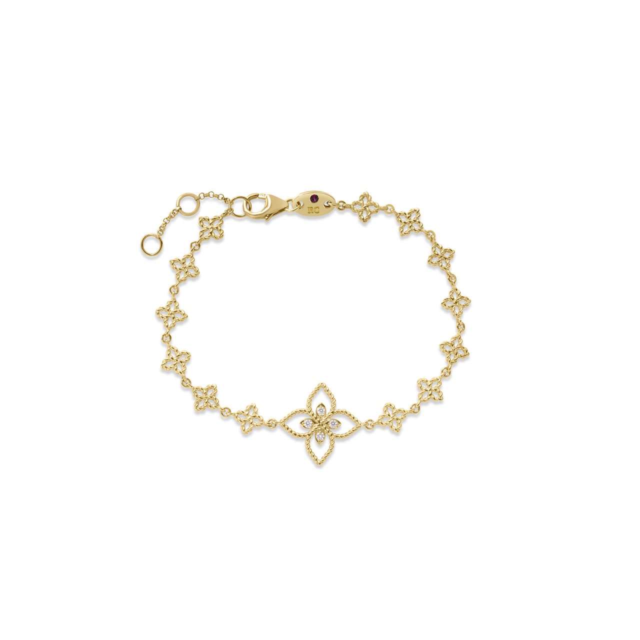 Roberto Coin 7773797AYLBX Principessa Yellow Gold and Diamond Flower Chain Bracelet