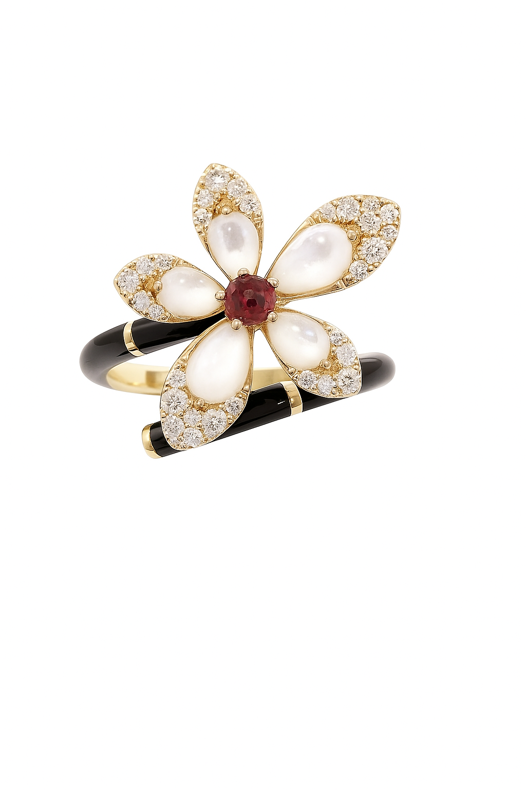 Exquisite Gold Floral Ring with Ruby