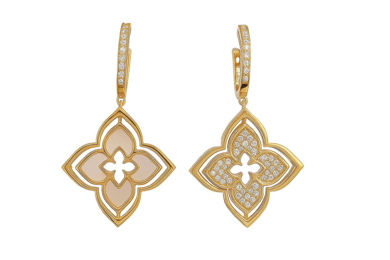 Elegant Gold Floral Earrings with Diamonds