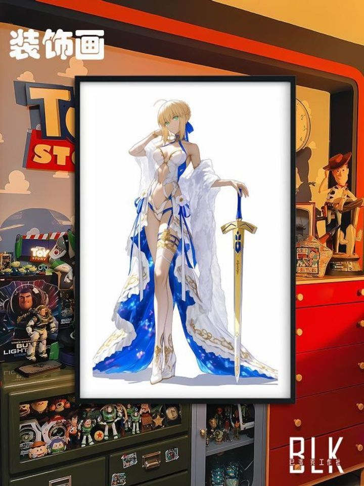 海外代購巴洛克_《白衣saber》阿爾托莉雅·潘德拉貢亞瑟王裝飾畫冰箱貼_1